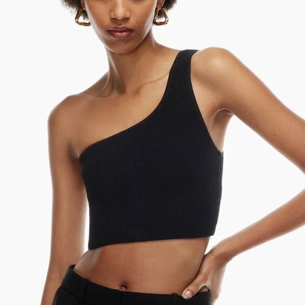 Aritzia Babaton Women's Black Sculpt Knit One Shoulder Ribbed Crop Tank Size M